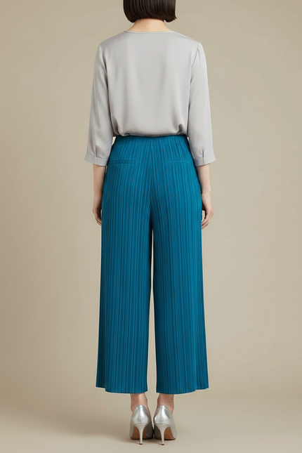 Pantalon À Pince Plissé Fluide Bleu Élastique Femme - Polyester - vue 2