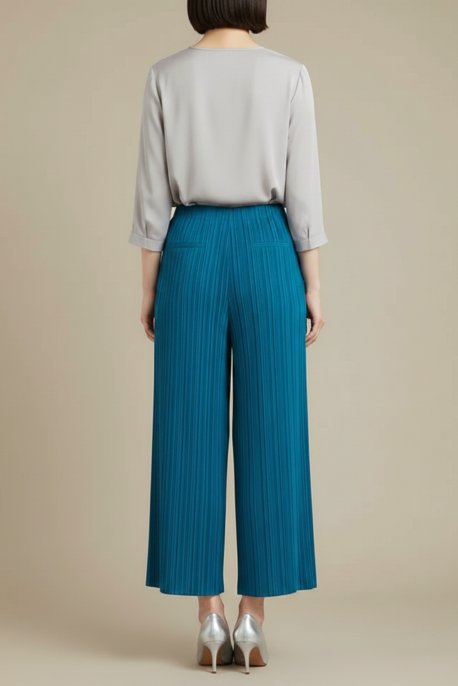 Pantalon À Pince Plissé Fluide Bleu Élastique Femme - Polyester - vue 2