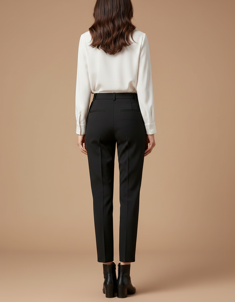 Pantalon À Pince Noir Taille Haute Slim Femme - Polyester - vue 2