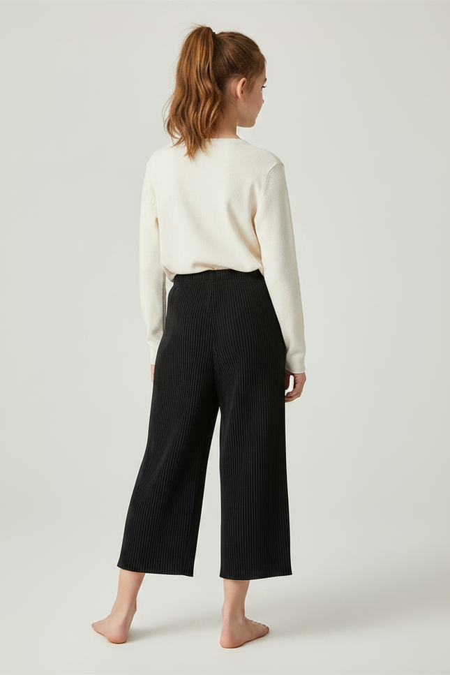 Pantalon À Pince Noir Plissé Ample Décontracté Fluide - Maille - vue 2