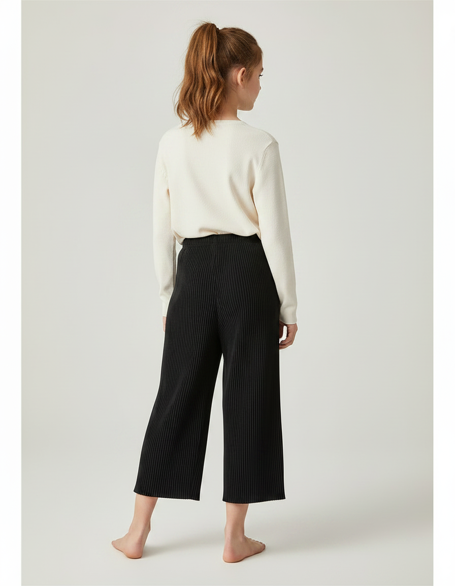 Pantalon À Pince Noir Plissé Ample Décontracté Fluide - Maille - vue 2