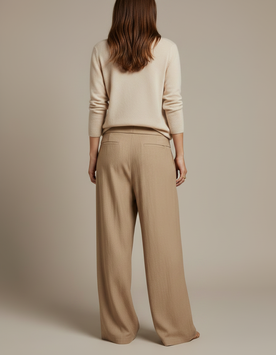 Pantalon À Pince Beige Ample Fluide Décontracté Plissé - Viscose - vue 2