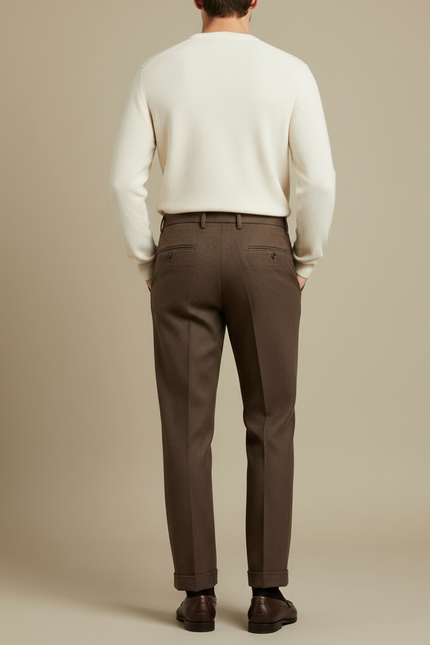 Pantalon À Pince Marron Laine Plissé Droit Homme Élégant - vue 2