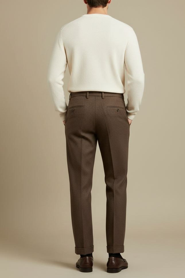 Pantalon À Pince Marron Laine Plissé Droit Homme Élégant - vue 2