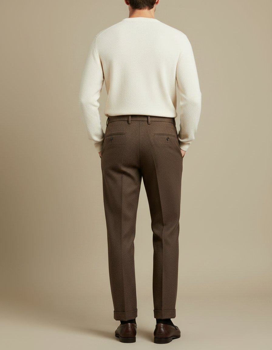 Pantalon À Pince Marron Laine Plissé Droit Homme Élégant - vue 2