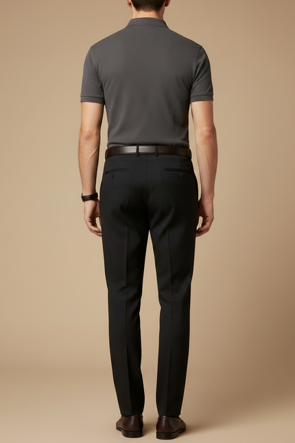 Pantalon À Pince Noir Plissé Droit Élégant Coton - Gabardine - vue 2