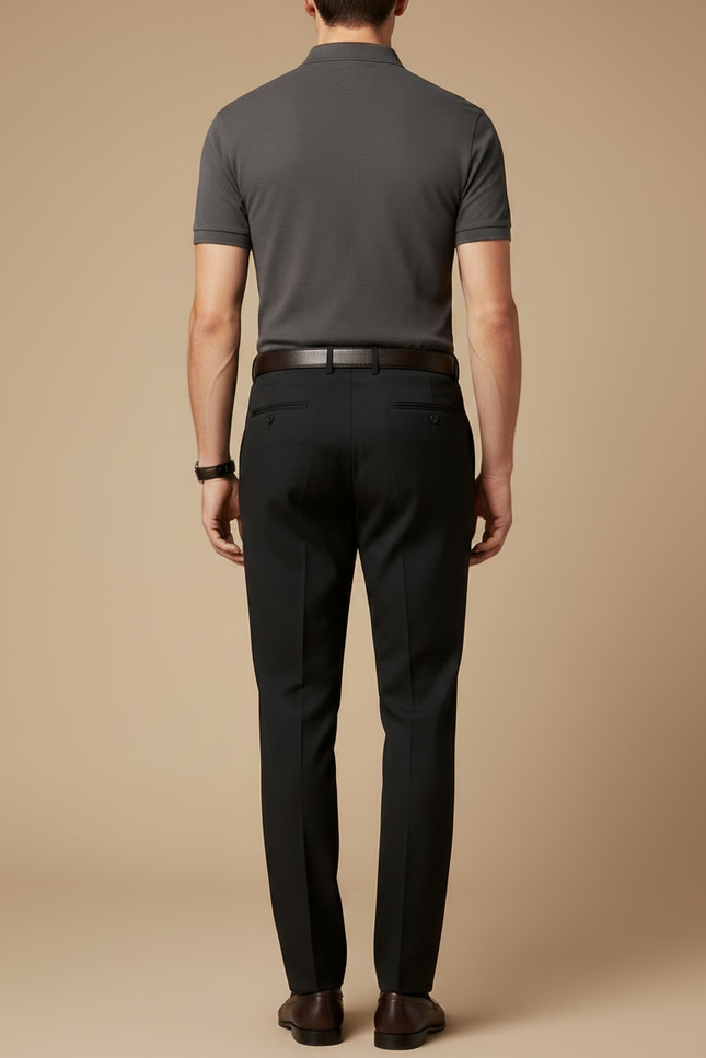 Pantalon À Pince Noir Plissé Droit Élégant Coton - Gabardine - vue 2