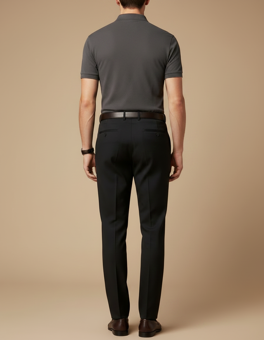 Pantalon À Pince Noir Plissé Droit Élégant Coton - Gabardine - vue 2