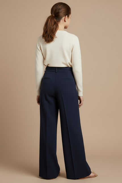 Pantalon À Pince Bleu Marine Fluide Élégant Ceinture Métallique - Polyester - vue 2