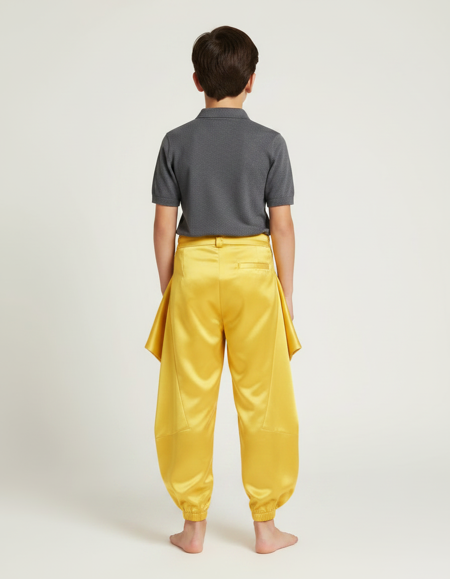 Pantalon À Pince Jaune Satiné Plissé Enfant Harem - vue 2