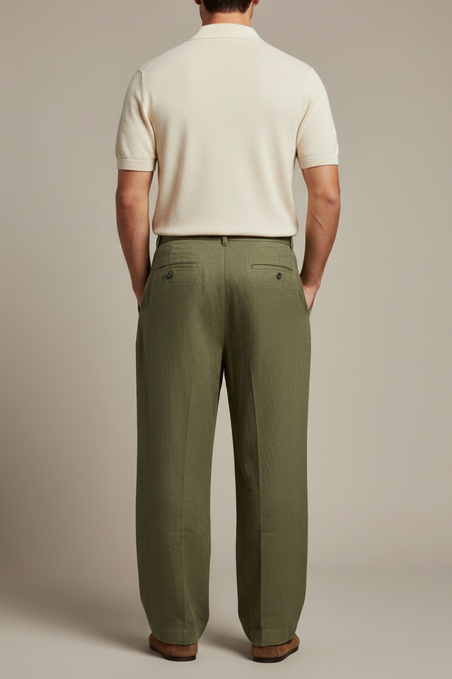 Pantalon Lin À Pince Homme - Kaki - vue 2