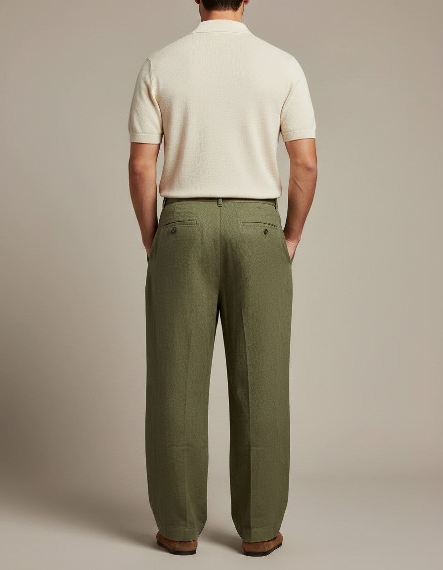 Pantalon Lin À Pince Homme - Kaki - vue 2