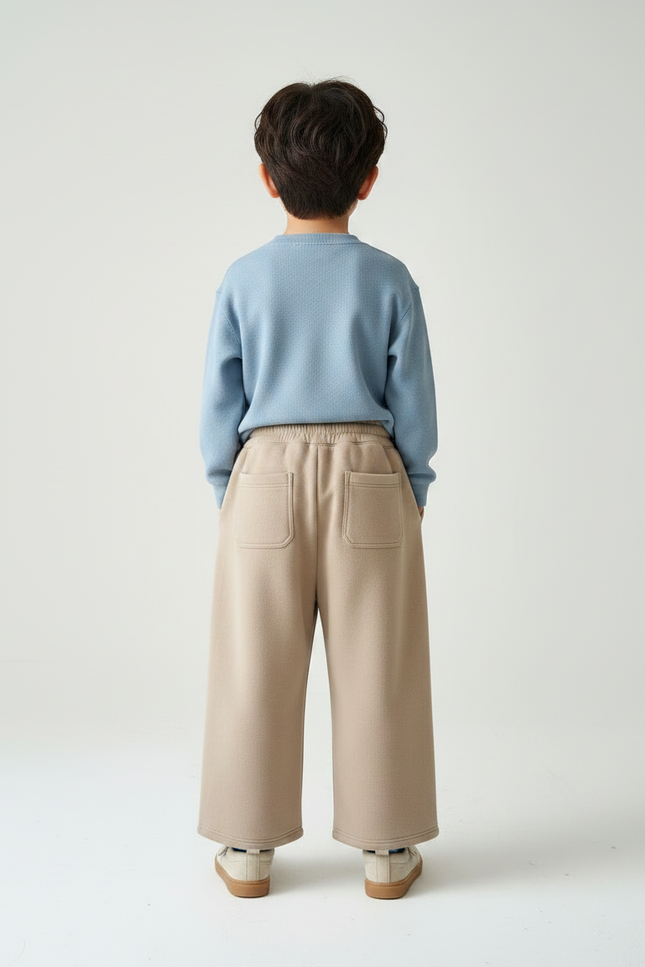 Pantalon À Pince Beige Molleton Ample Décontracté Enfant - vue 2