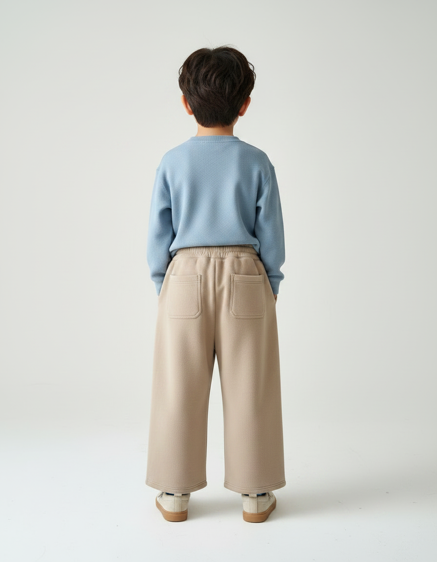 Pantalon À Pince Beige Molleton Ample Décontracté Enfant - vue 2