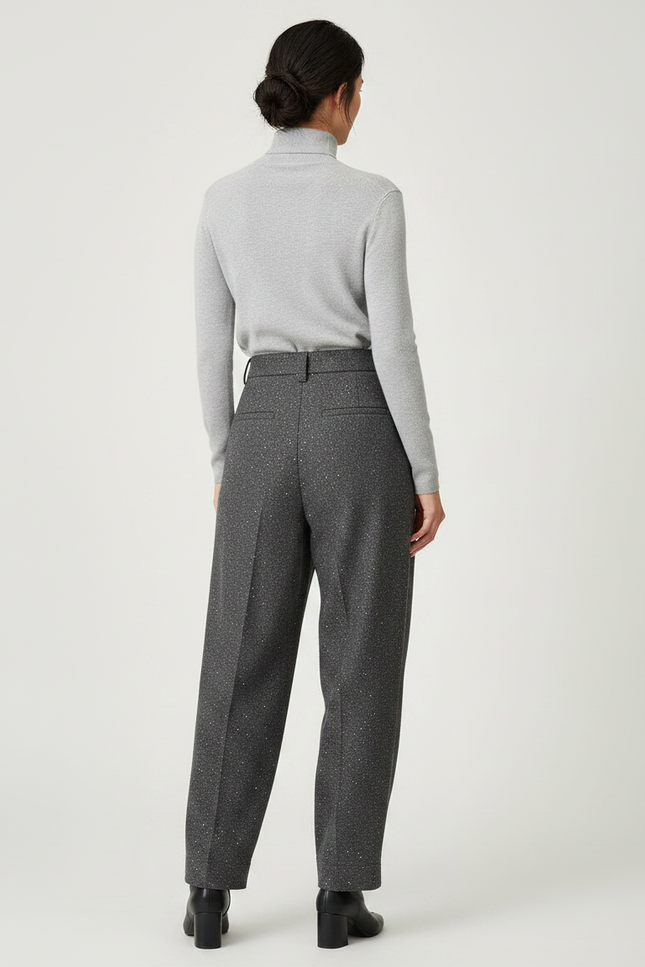 Pantalon À Pince Gris Foncé Laine Plissé Élégant Scintillant - vue 2
