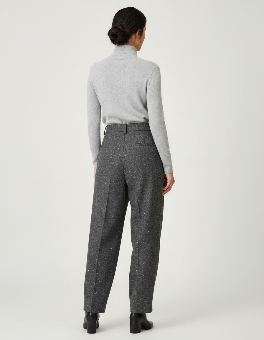 Pantalon À Pince Gris Foncé Laine Plissé Élégant Scintillant - vue 2