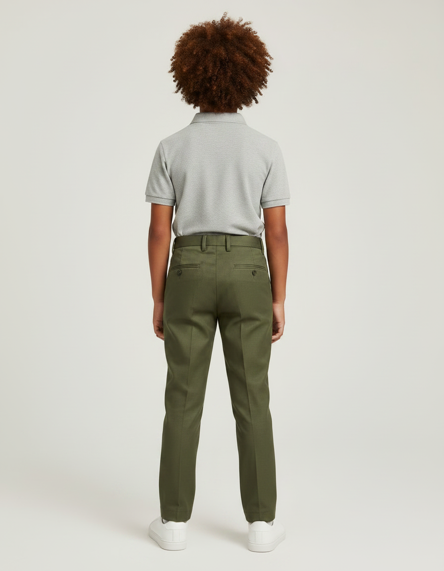 Pantalon À Pince Vert Olive Plissé Garçon Élégant - Gabardine - vue 2