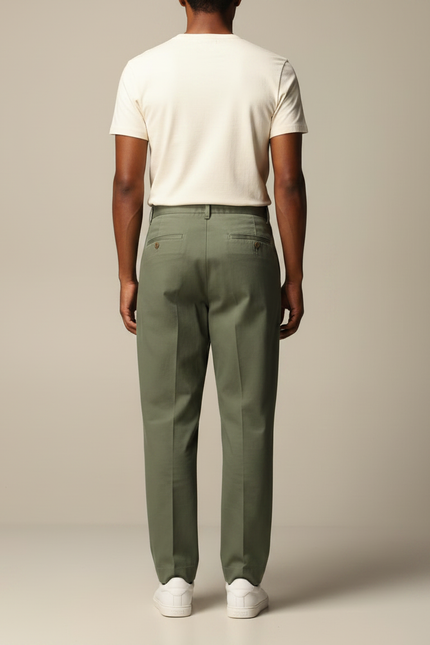 Pantalon À Pince Kaki Droit Coton Homme Décontracté - Gabardine - vue 2