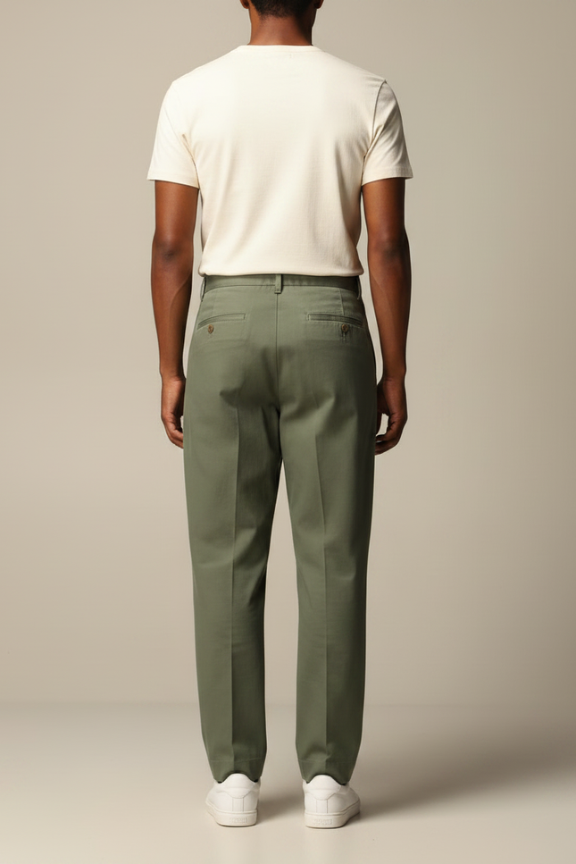 Pantalon À Pince Kaki Droit Coton Homme Décontracté - Gabardine - vue 2