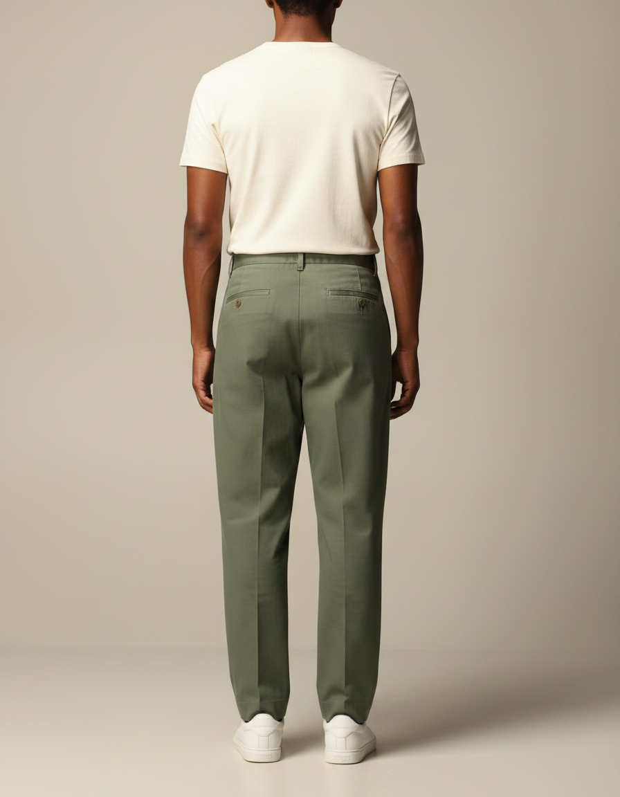 Pantalon À Pince Kaki Droit Coton Homme Décontracté - Gabardine - vue 2