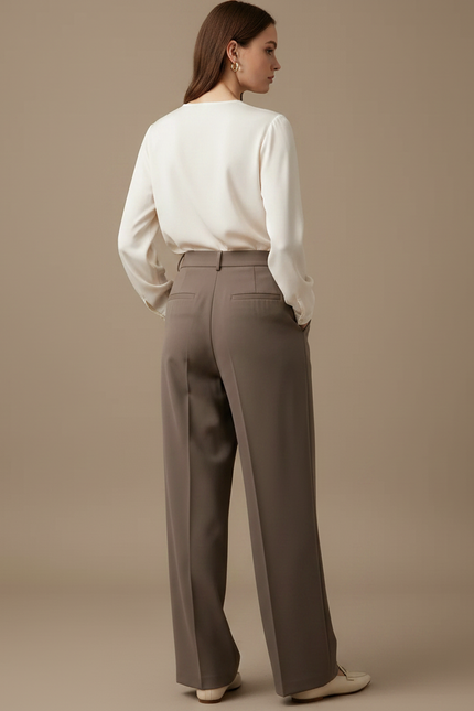 Pantalon À Pince Marron Ample Plissé Fluide Élégant - Polyester - vue 2