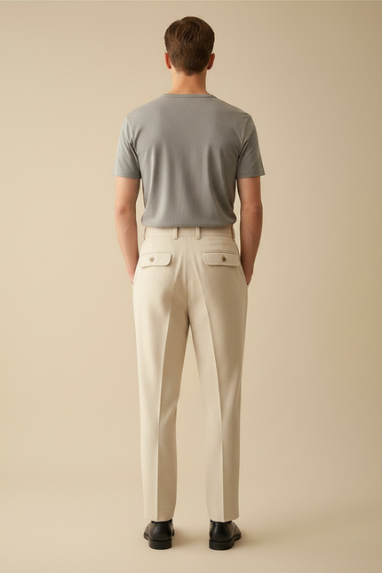 Pantalon À Pince Coupe Droite Homme - Beige Gabardine - vue 2