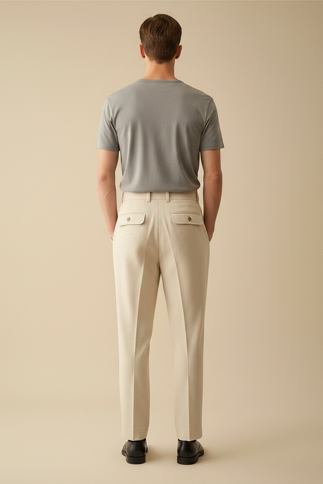 Pantalon À Pince Coupe Droite Homme - Beige Gabardine - vue 2
