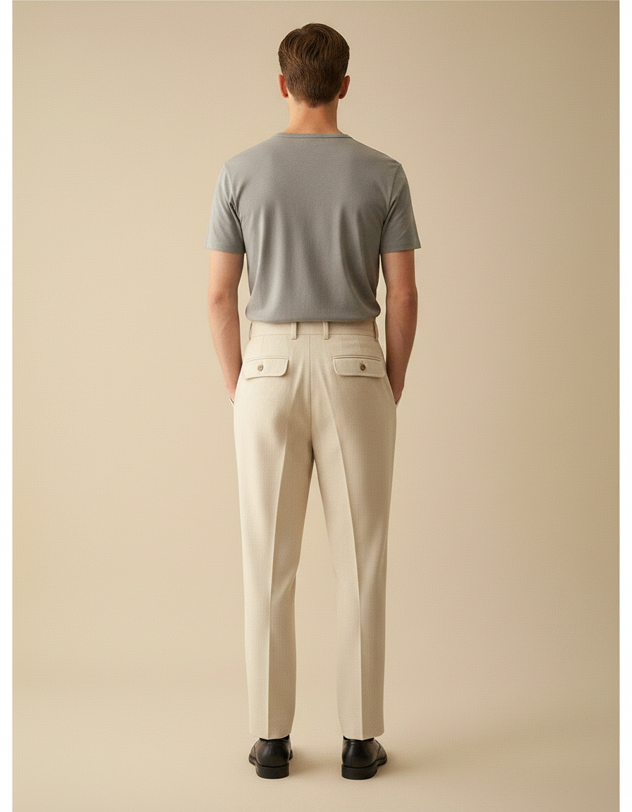 Pantalon À Pince Coupe Droite Homme - Beige Gabardine - vue 2