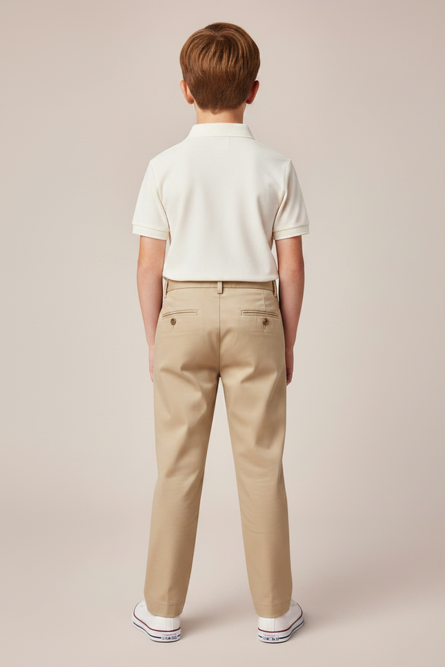 Pantalon À Pince Beige Plissé Droit Enfant Élégant - Gabardine - vue 2