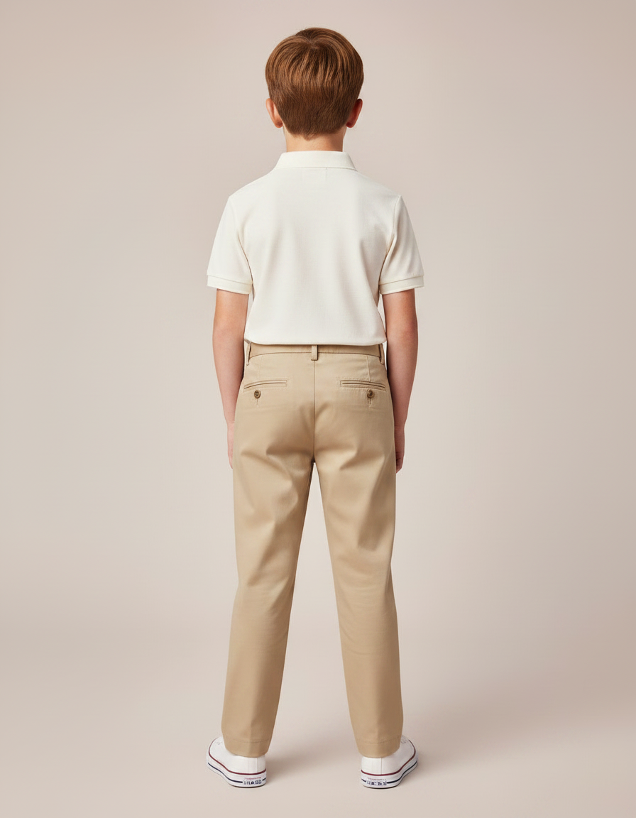 Pantalon À Pince Beige Plissé Droit Enfant Élégant - Gabardine - vue 2