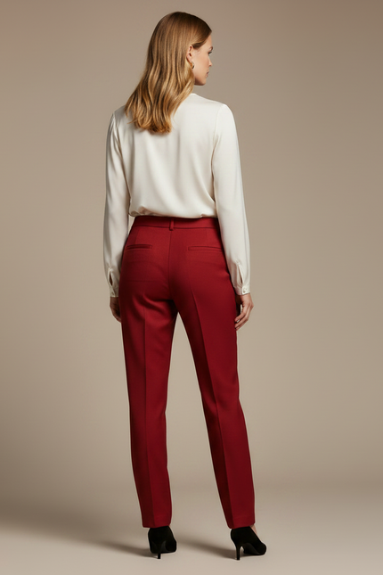 Pantalon À Pince Rouge Droit Élégant Femme - Gabardine - vue 2