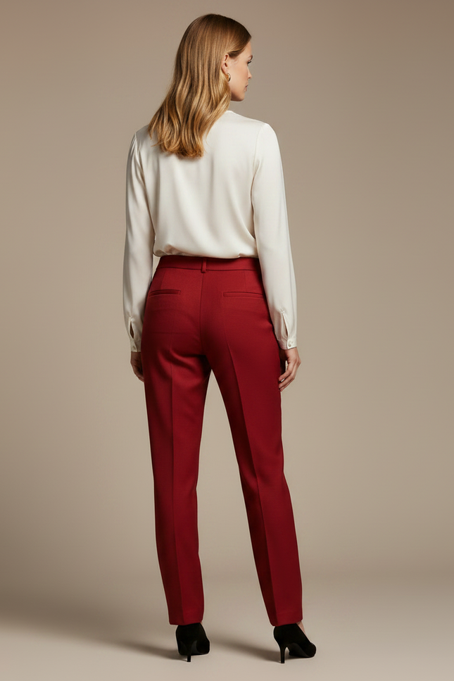 Pantalon À Pince Rouge Droit Élégant Femme - Gabardine - vue 2
