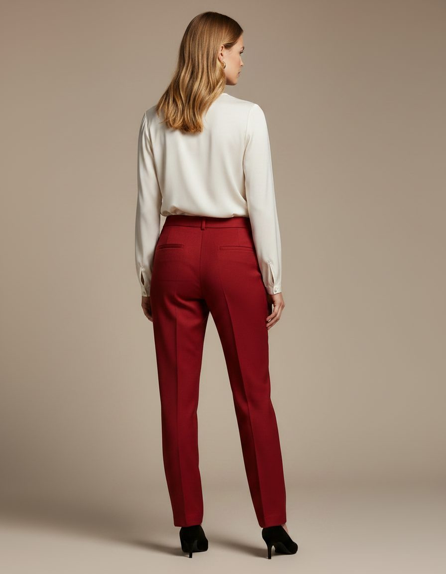 Pantalon À Pince Rouge Droit Élégant Femme - Gabardine - vue 2