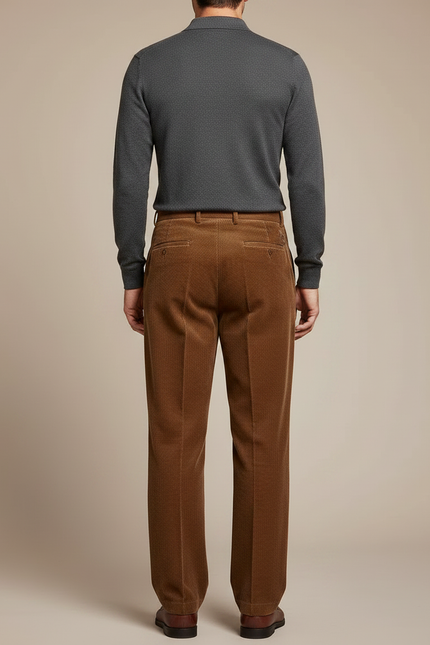Pantalon À Pince Marron Côtelé Plissé Décontracté Homme - Cordé - vue 2