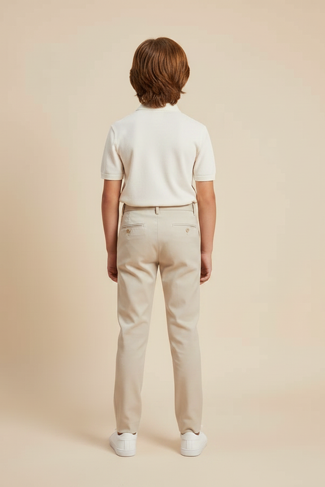 Pantalon À Pince Beige Plissé Décontracté Enfant - Gabardine - vue 2