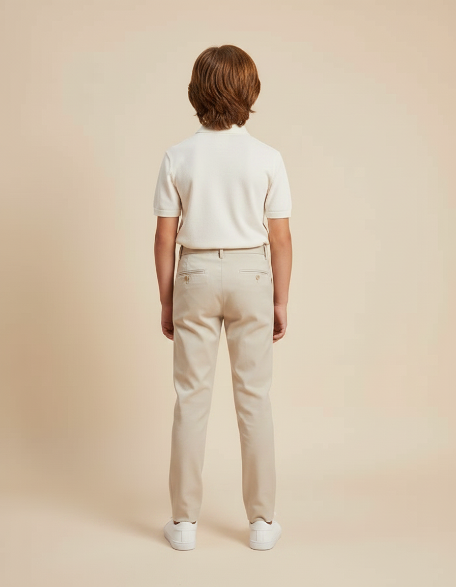 Pantalon À Pince Beige Plissé Décontracté Enfant - Gabardine - vue 2