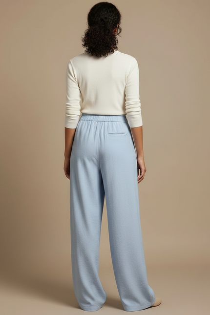 Pantalon À Pince Bleu Clair Fluide Ample Décontracté Femme - Viscose - vue 2