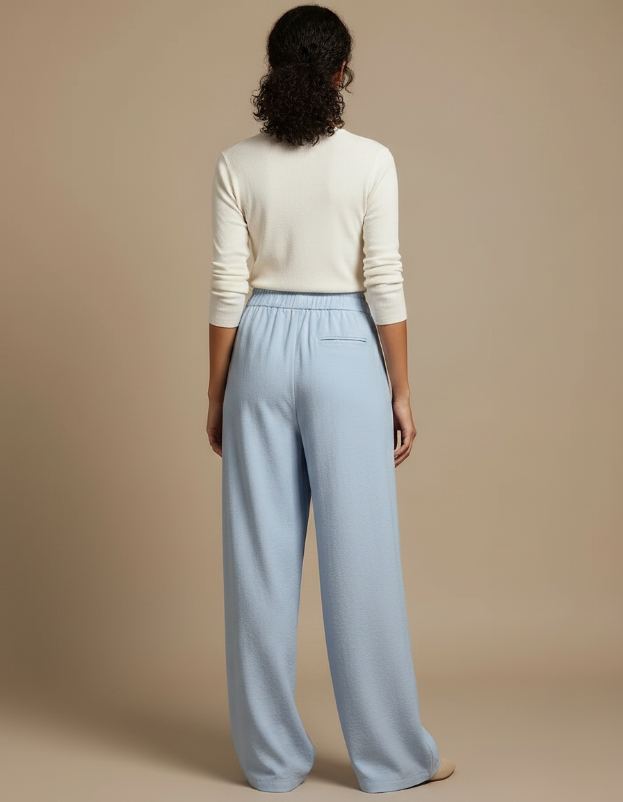 Pantalon À Pince Bleu Clair Fluide Ample Décontracté Femme - Viscose - vue 2