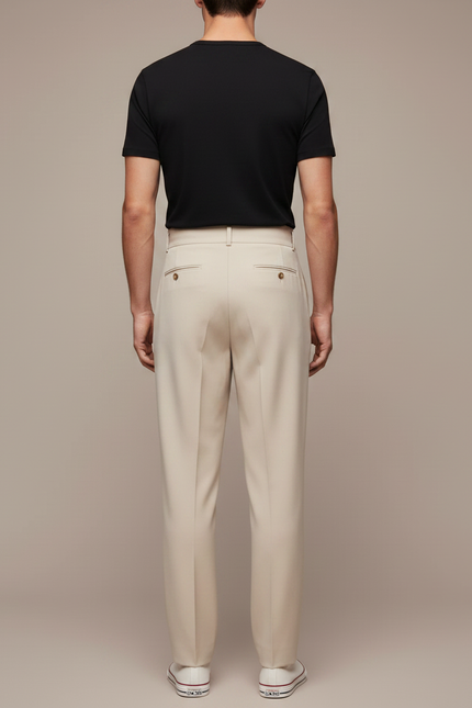 Pantalon À Pince Beige Plissé Chic Droit Décontracté Homme - Gabardine - vue 2