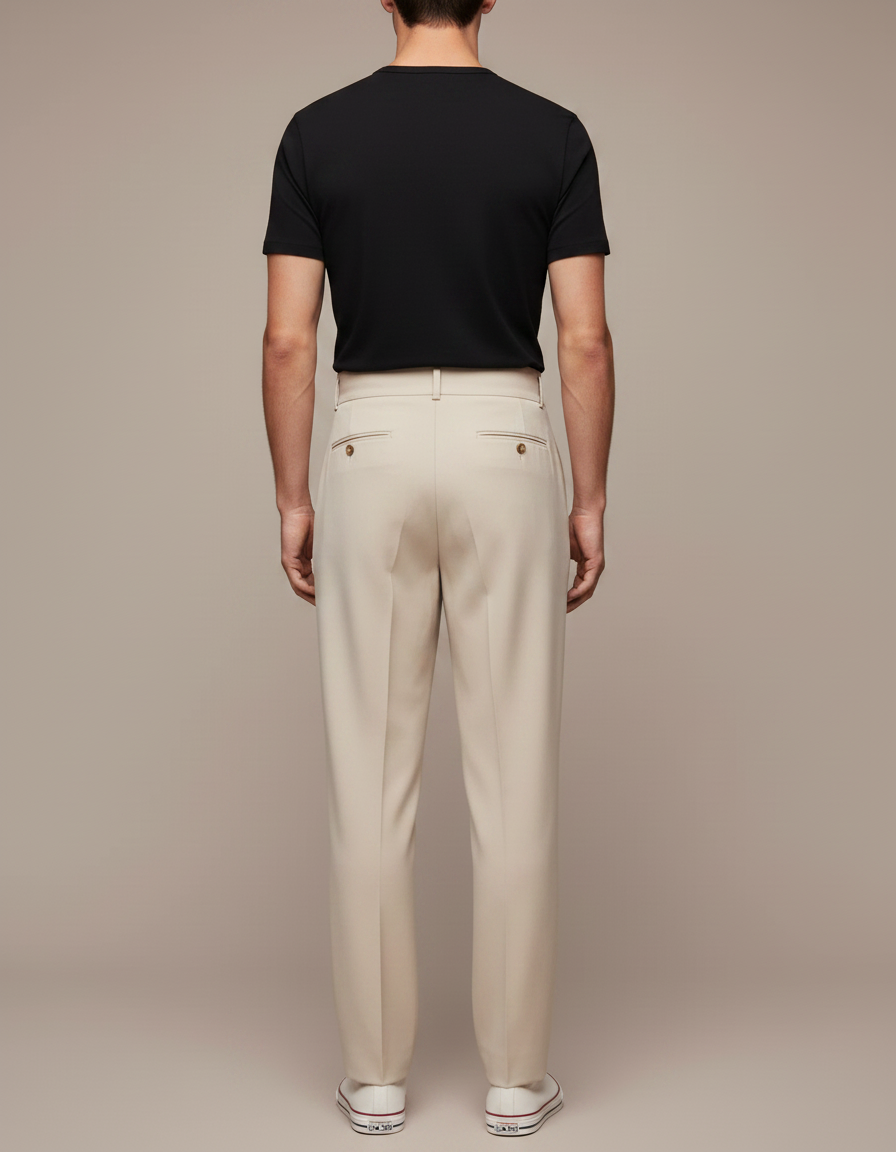 Pantalon À Pince Beige Plissé Chic Droit Décontracté Homme - Gabardine - vue 2