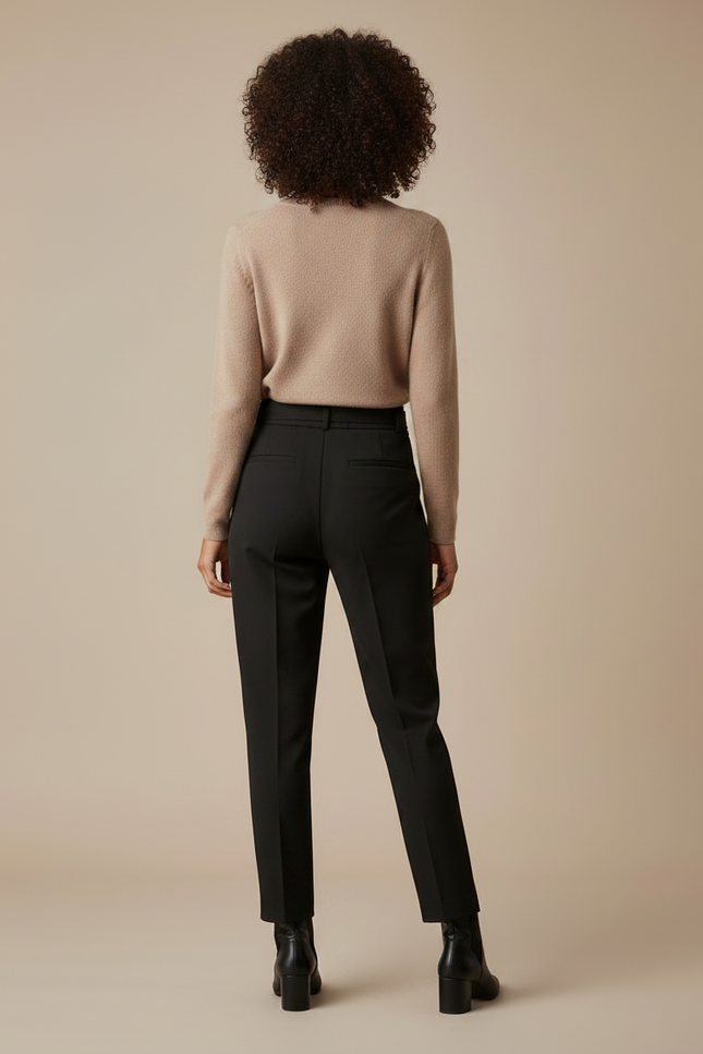 Pantalon À Pince Noir Ceinturé Taille Haute Élégant - Polyester - vue 2