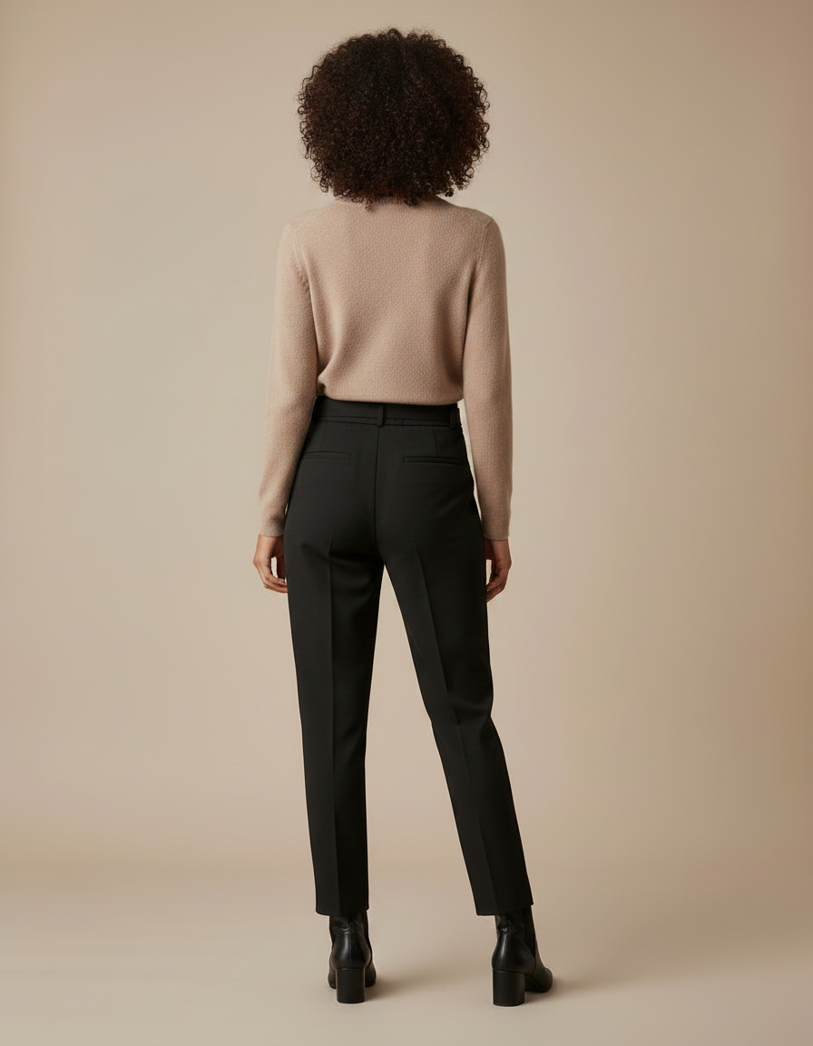 Pantalon À Pince Noir Ceinturé Taille Haute Élégant - Polyester - vue 2