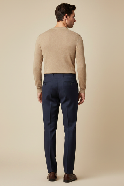 Pantalon À Pince Bleu Marine Laine Droit Formel Homme - vue 2