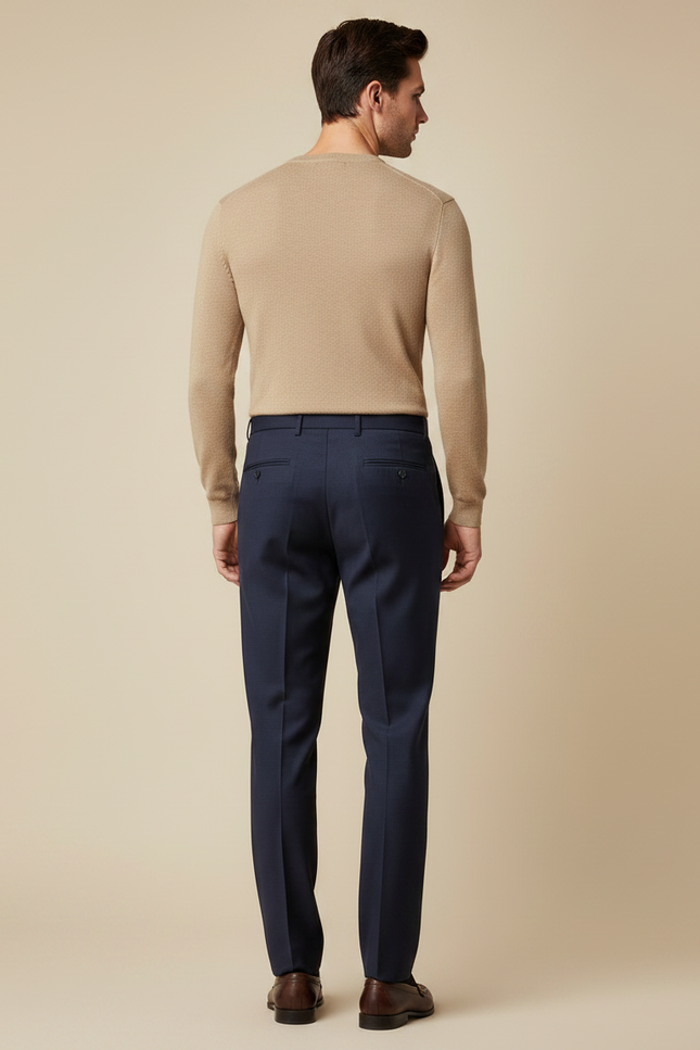 Pantalon À Pince Bleu Marine Laine Droit Formel Homme - vue 2