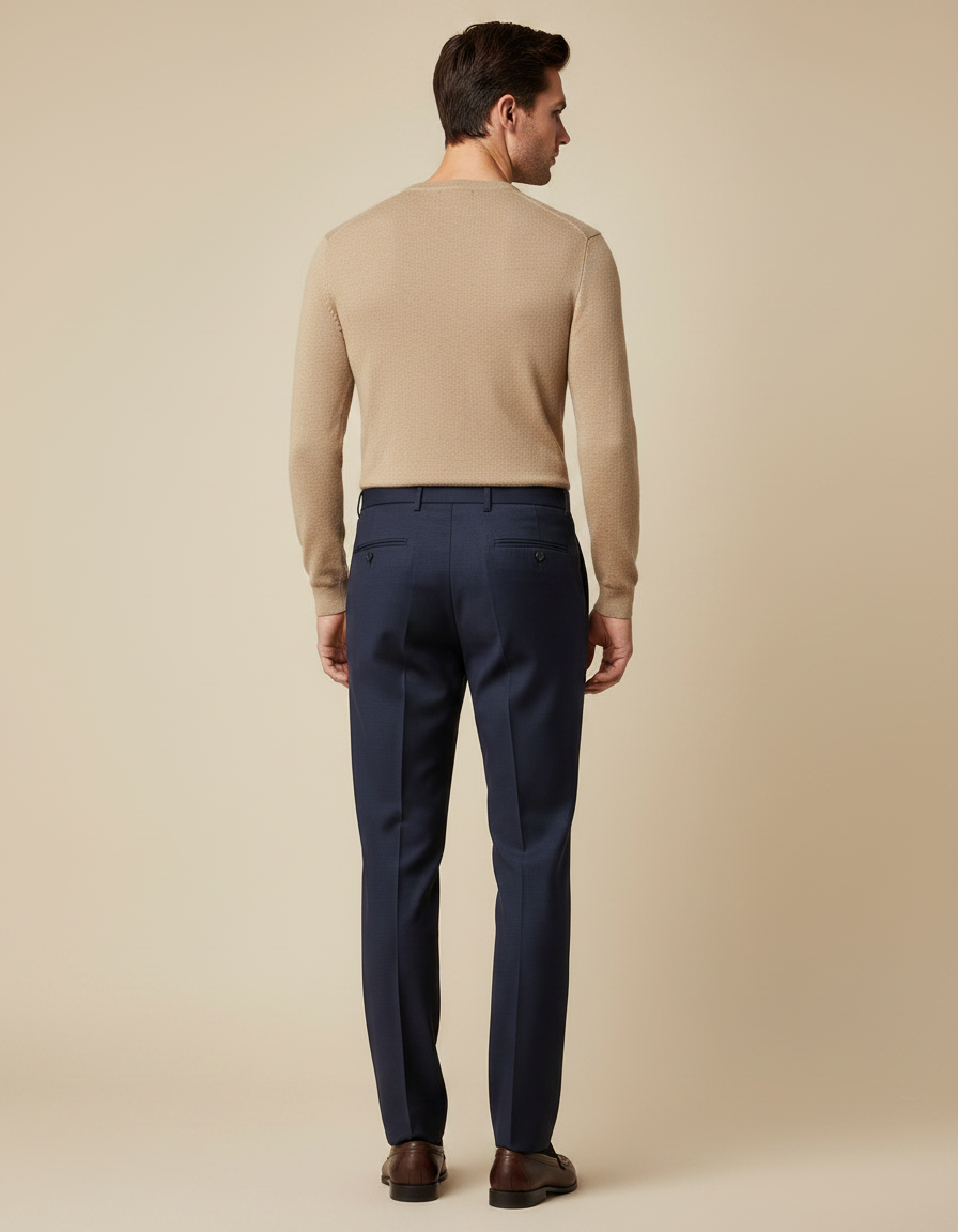 Pantalon À Pince Bleu Marine Laine Droit Formel Homme - vue 2