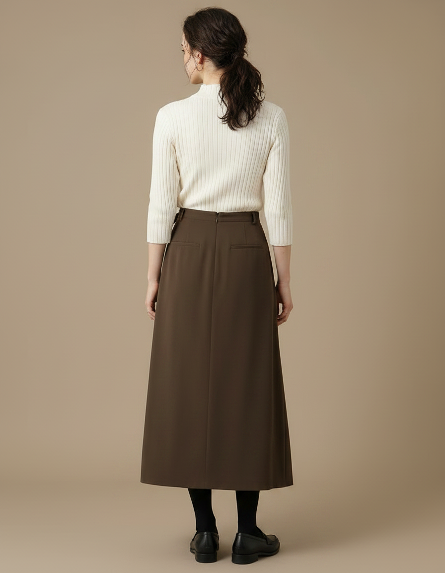 Pantalon À Pince Marron Plissé Élégant Fluide Ceinturé - Polyester - vue 2