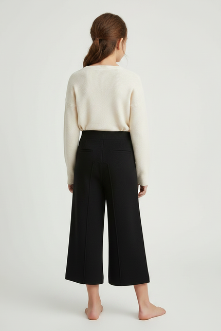Pantalon À Pince Noir Ample Large Fille - Maille - vue 2