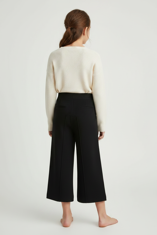 Pantalon À Pince Noir Ample Large Fille - Maille - vue 2
