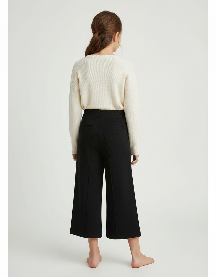 Pantalon À Pince Noir Ample Large Fille - Maille - vue 2