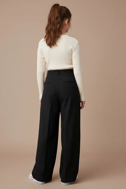 Pantalon À Pince Noir Ample Plissé Confortable Fille - Polyester - vue 2